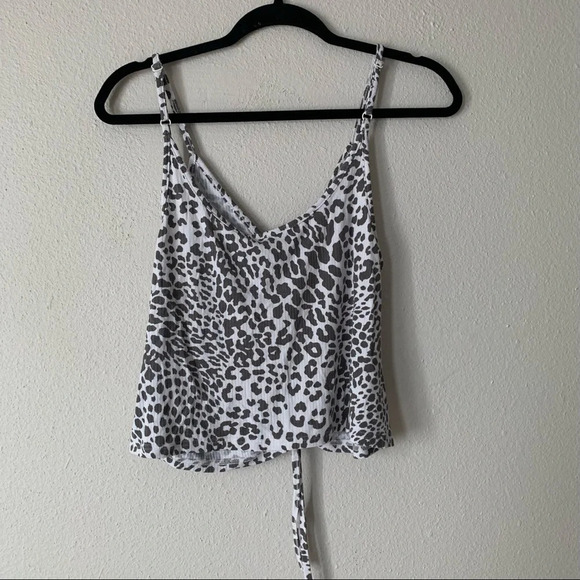 Vici grey white cheetah scrunch front crop tank top S - Picture 5 of 5